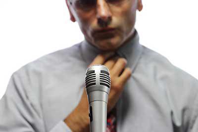 Speech therapy person by microphone